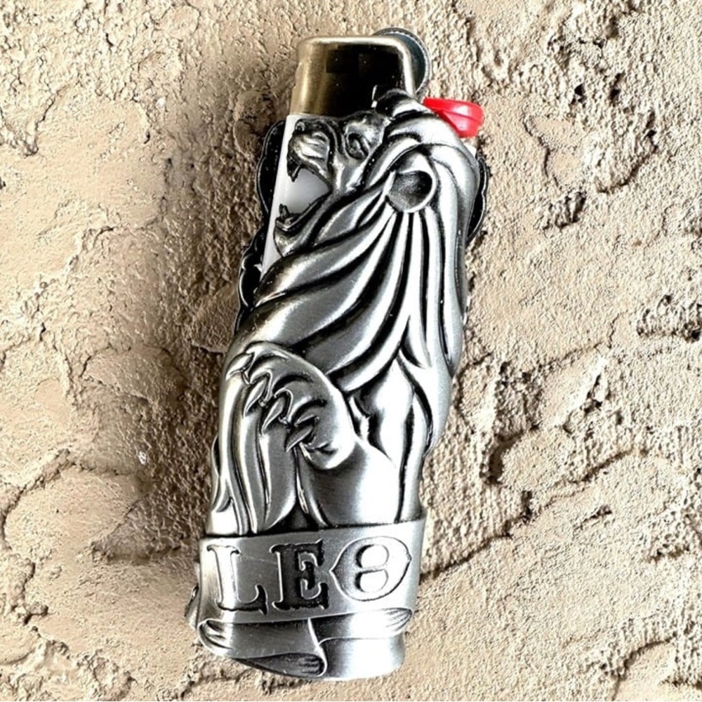 Metal lighter case fits BIC lighter standard size j6 holder zodiac case Leo